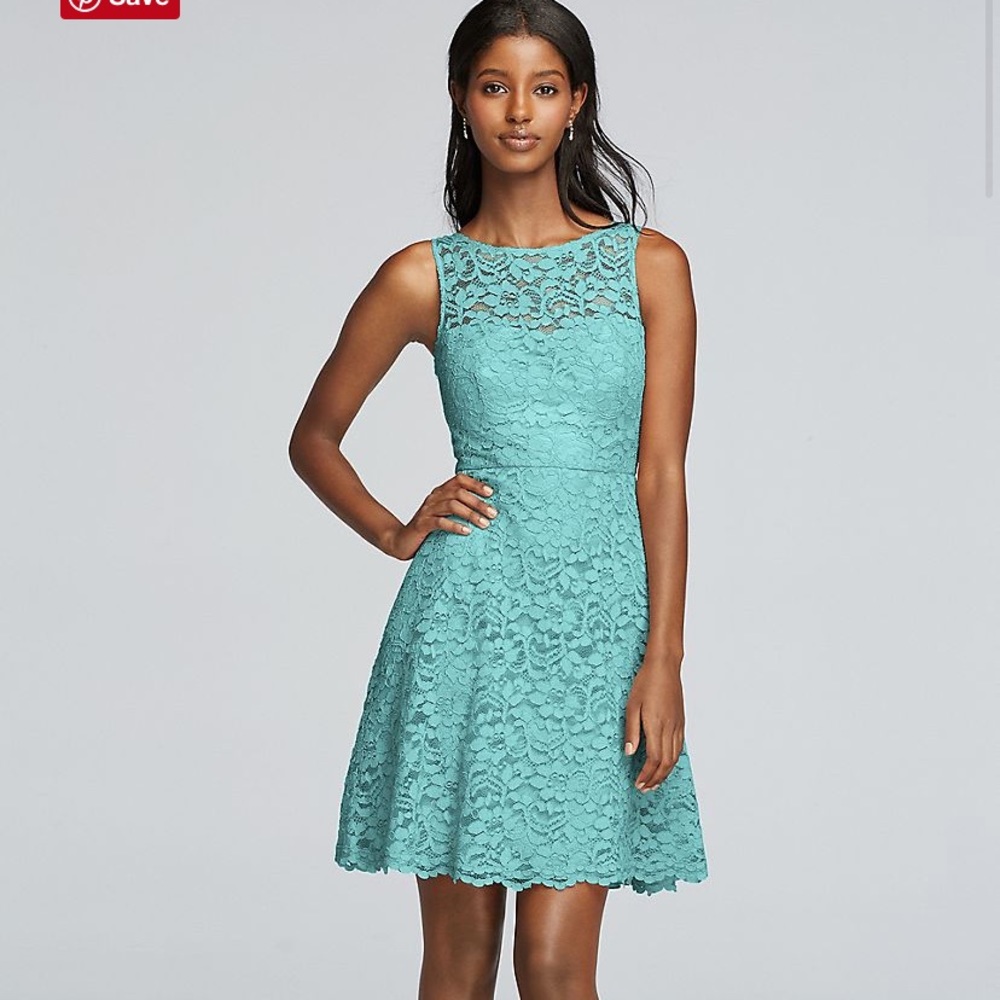 Short Sleeveless All Over Lace Bridesmaid Dress